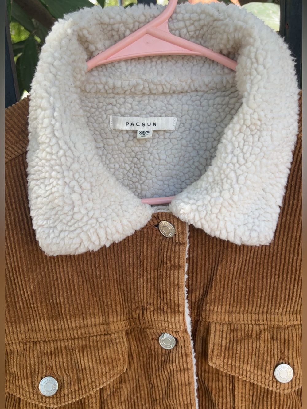 PacSun Camel Brown Corduroy Jacket with Cream Sherpa Collar